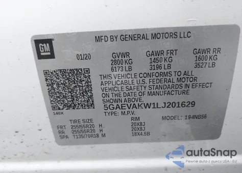 2020 Buick Enclave Awd Essence z USA, uszkodzony, nr VIN 5GAEVAKW1LJ201629